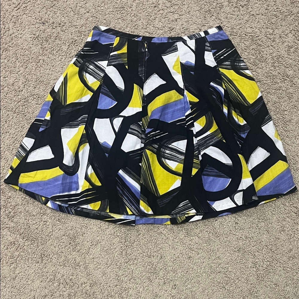 Jones New York Black, Yellow, and Blue Skater Skirt